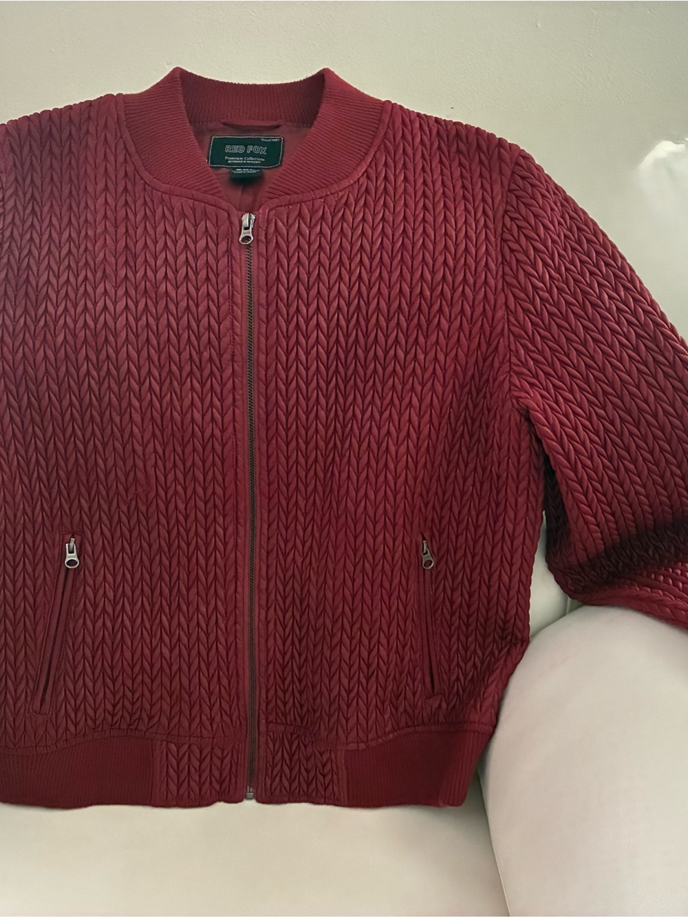 Red Fox  Textured Knit Bomber Jacket